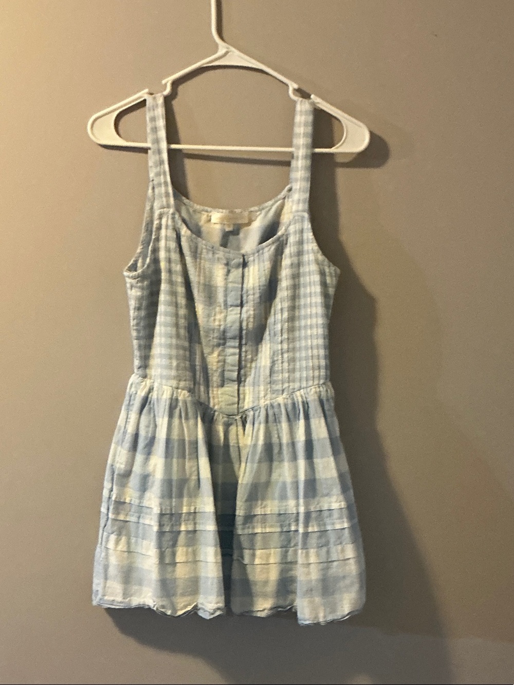LoveShackFancy Blue and White Gingham Skirted Dress